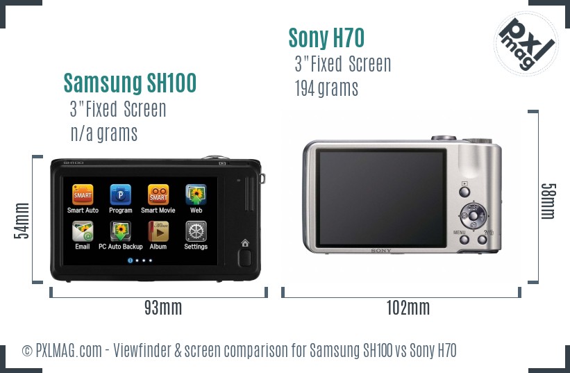 Samsung SH100 vs Sony H70 Screen and Viewfinder comparison