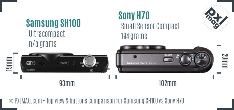 Samsung SH100 vs Sony H70 top view buttons comparison