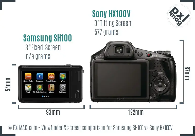 Samsung SH100 vs Sony HX100V Screen and Viewfinder comparison Samsung SH100 vs Sony HX100V Screen and Viewfinder comparison