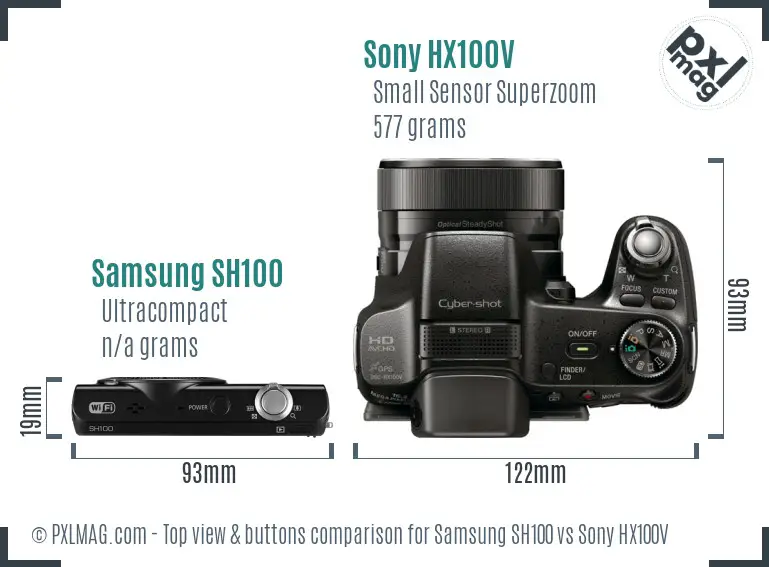 Samsung SH100 vs Sony HX100V top view buttons comparison Samsung SH100 vs Sony HX100V top view buttons comparison