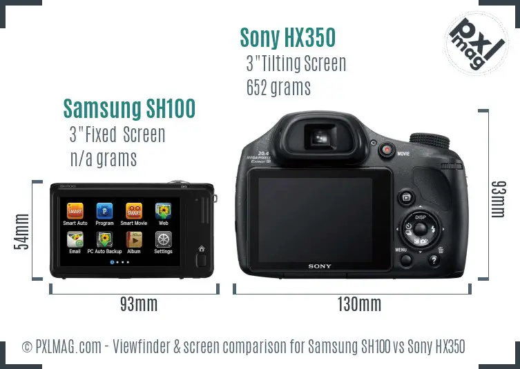 Samsung SH100 vs Sony HX350 Screen and Viewfinder comparison