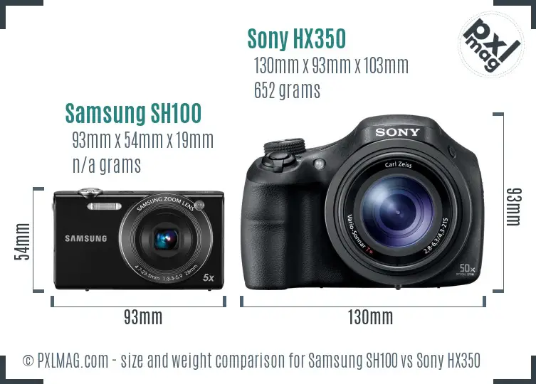 Samsung SH100 vs Sony HX350 size comparison