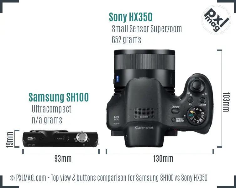 Samsung SH100 vs Sony HX350 top view buttons comparison