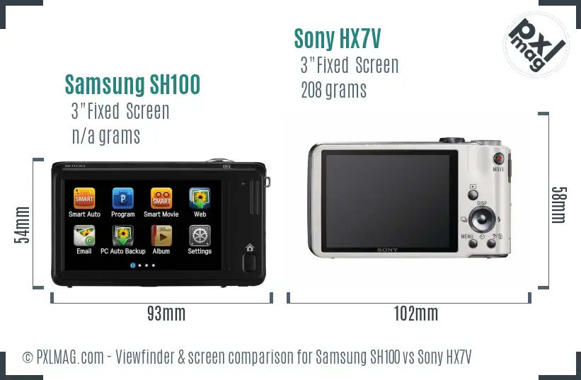 Samsung SH100 vs Sony HX7V Screen and Viewfinder comparison