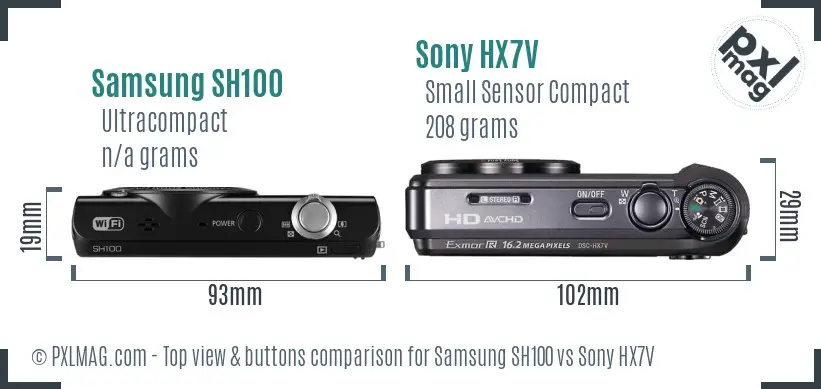 Samsung SH100 vs Sony HX7V top view buttons comparison