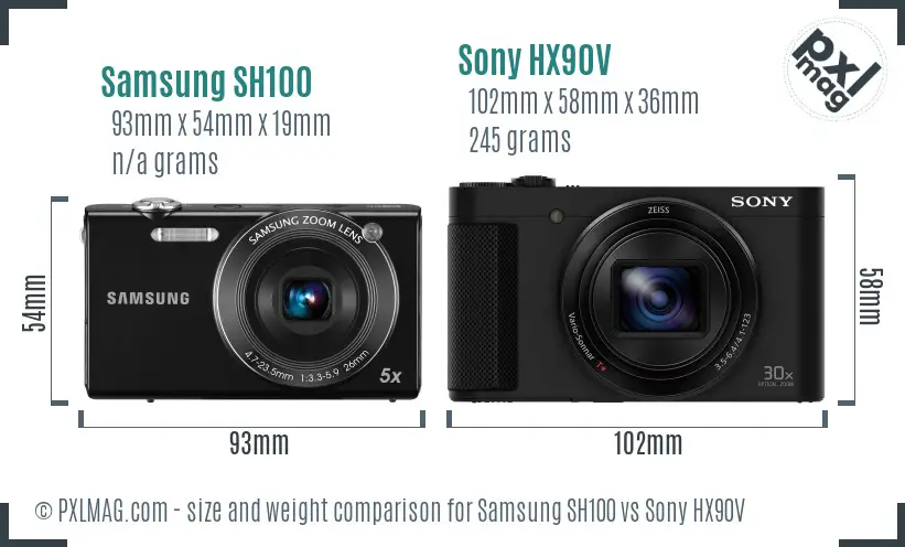 Samsung SH100 vs Sony HX90V size comparison Samsung SH100 vs Sony HX90V size comparison