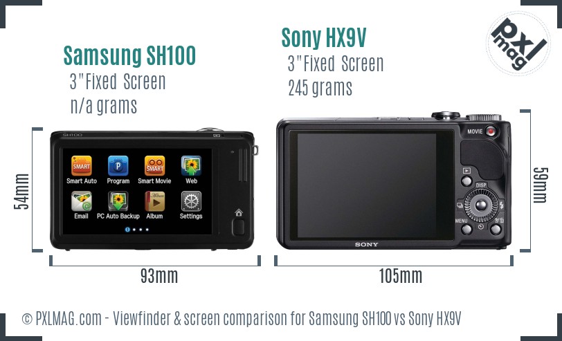 Samsung SH100 vs Sony HX9V Screen and Viewfinder comparison