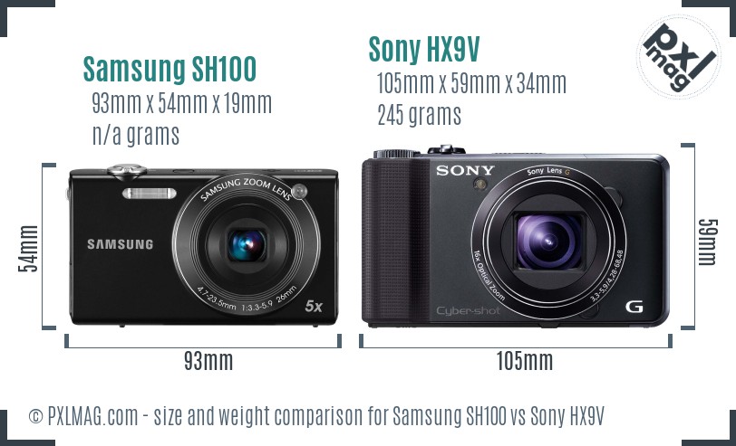 Samsung SH100 vs Sony HX9V size comparison
