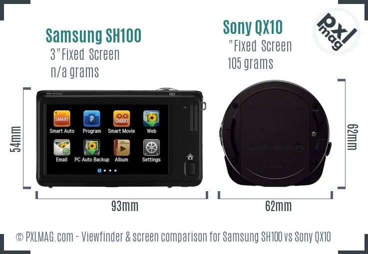 Samsung SH100 vs Sony QX10 Screen and Viewfinder comparison