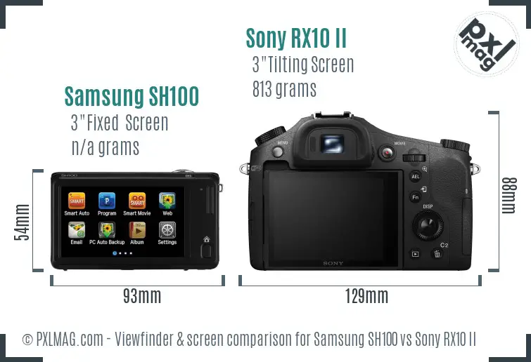 Samsung SH100 vs Sony RX10 II Screen and Viewfinder comparison