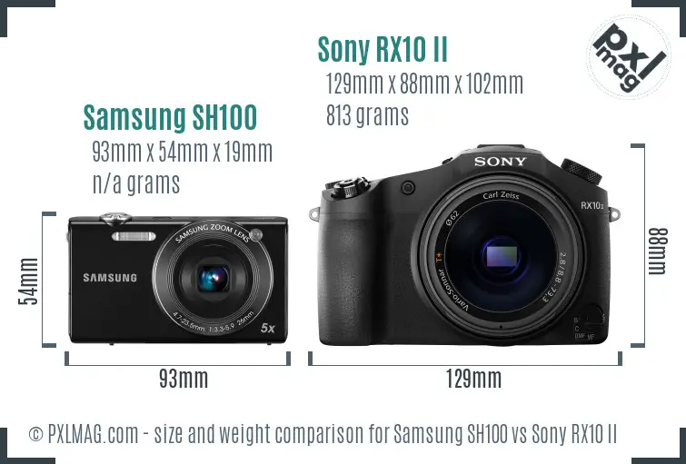 Samsung SH100 vs Sony RX10 II size comparison