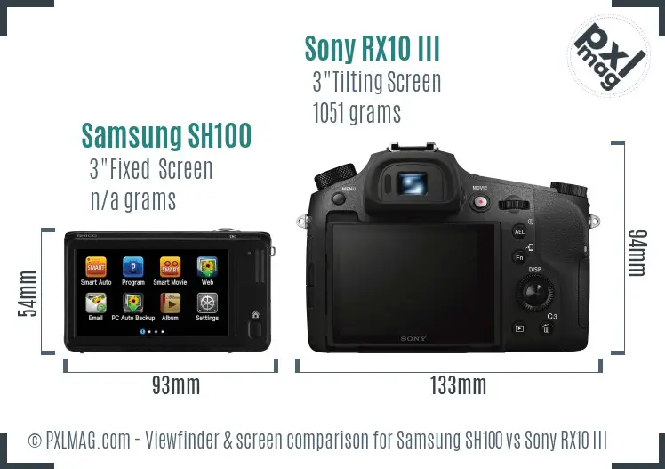 Samsung SH100 vs Sony RX10 III Screen and Viewfinder comparison
