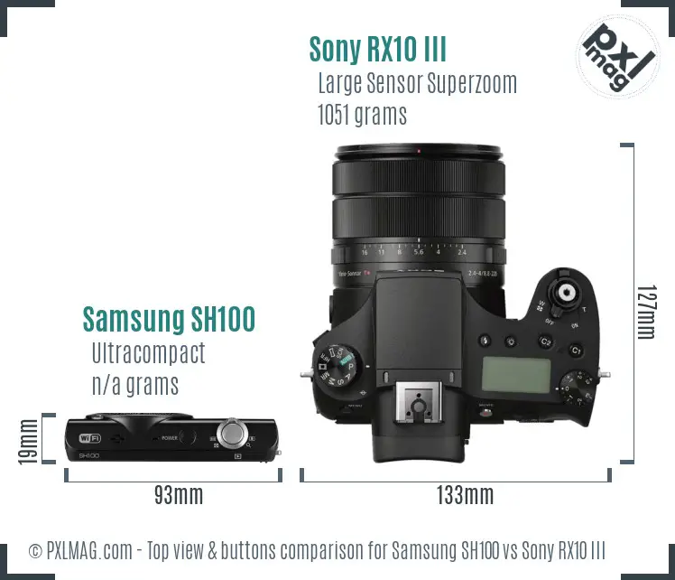 Samsung SH100 vs Sony RX10 III top view buttons comparison