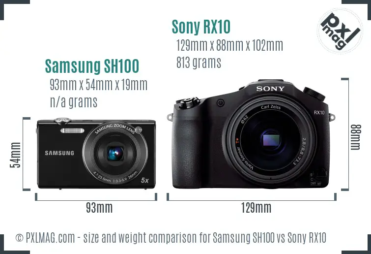 Samsung SH100 vs Sony RX10 size comparison