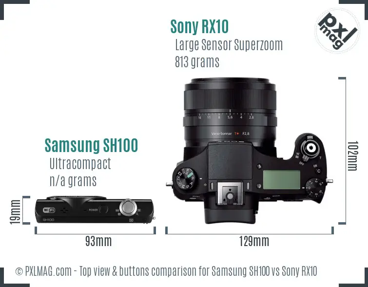 Samsung SH100 vs Sony RX10 top view buttons comparison
