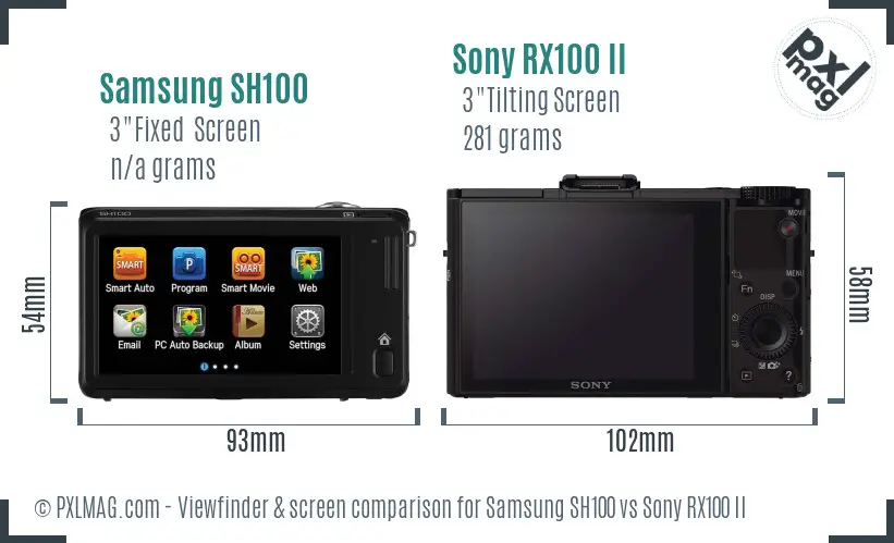 Samsung SH100 vs Sony RX100 II Screen and Viewfinder comparison Samsung SH100 vs Sony RX100 II Screen and Viewfinder comparison