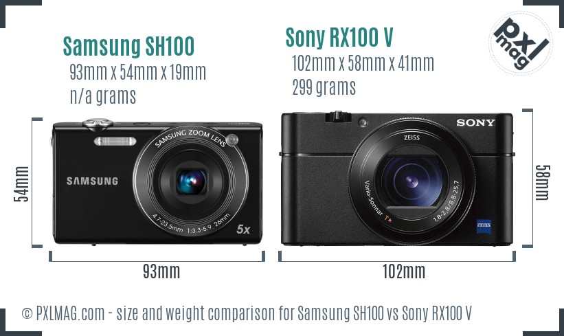 Samsung SH100 vs Sony RX100 V size comparison Samsung SH100 vs Sony RX100 V size comparison