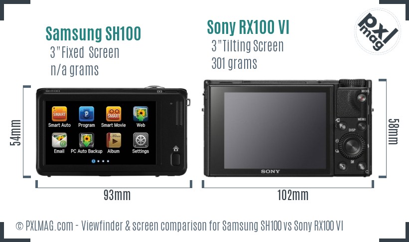 Samsung SH100 vs Sony RX100 VI Screen and Viewfinder comparison