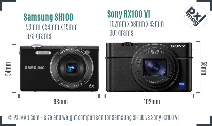 Samsung SH100 vs Sony RX100 VI size comparison Samsung SH100 vs Sony RX100 VI size comparison