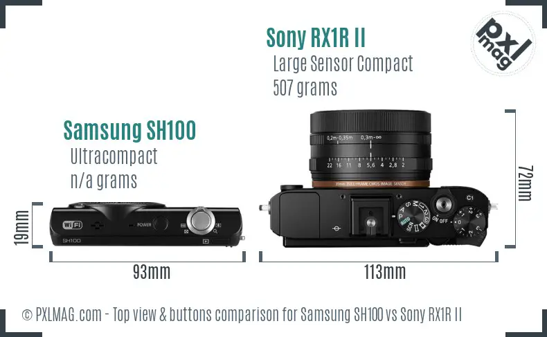 Samsung SH100 vs Sony RX1R II top view buttons comparison