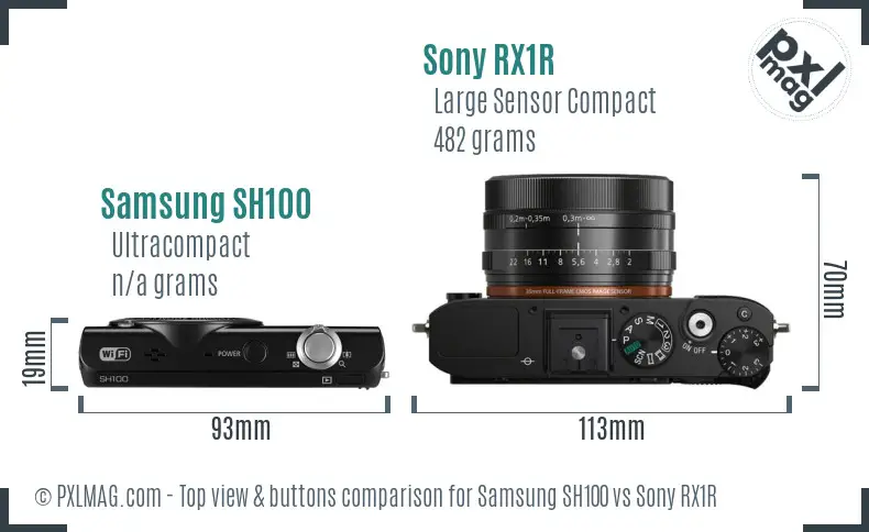 Samsung SH100 vs Sony RX1R top view buttons comparison