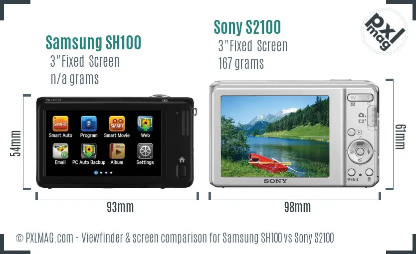 Samsung SH100 vs Sony S2100 Screen and Viewfinder comparison Samsung SH100 vs Sony S2100 Screen and Viewfinder comparison