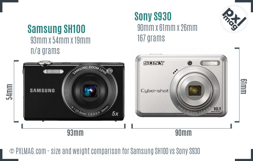 Samsung SH100 vs Sony S930 size comparison