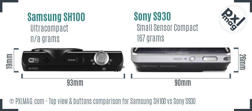 Samsung SH100 vs Sony S930 top view buttons comparison