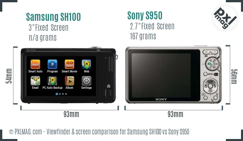 Samsung SH100 vs Sony S950 Screen and Viewfinder comparison