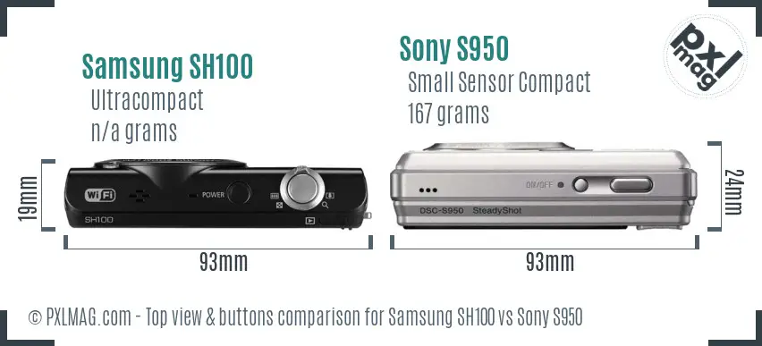 Samsung SH100 vs Sony S950 top view buttons comparison
