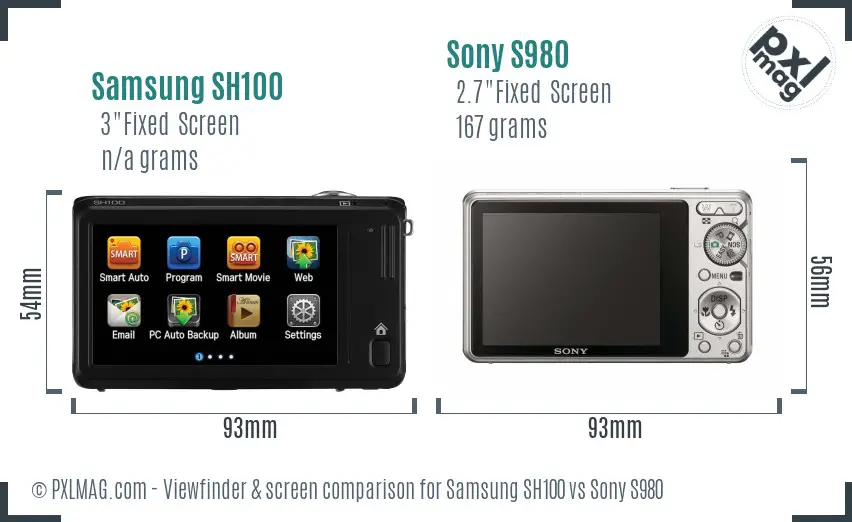 Samsung SH100 vs Sony S980 Screen and Viewfinder comparison