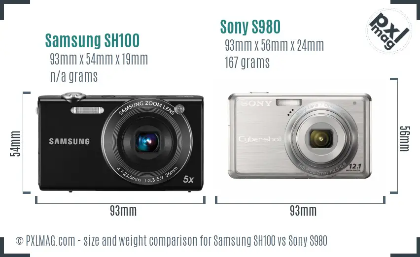 Samsung SH100 vs Sony S980 size comparison