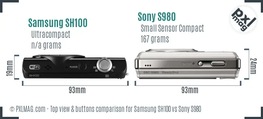 Samsung SH100 vs Sony S980 top view buttons comparison