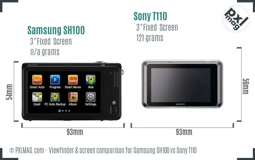 Samsung SH100 vs Sony T110 Screen and Viewfinder comparison