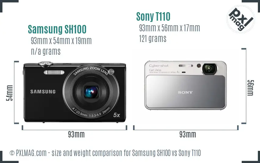 Samsung SH100 vs Sony T110 size comparison