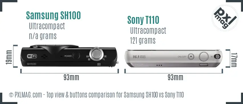 Samsung SH100 vs Sony T110 top view buttons comparison