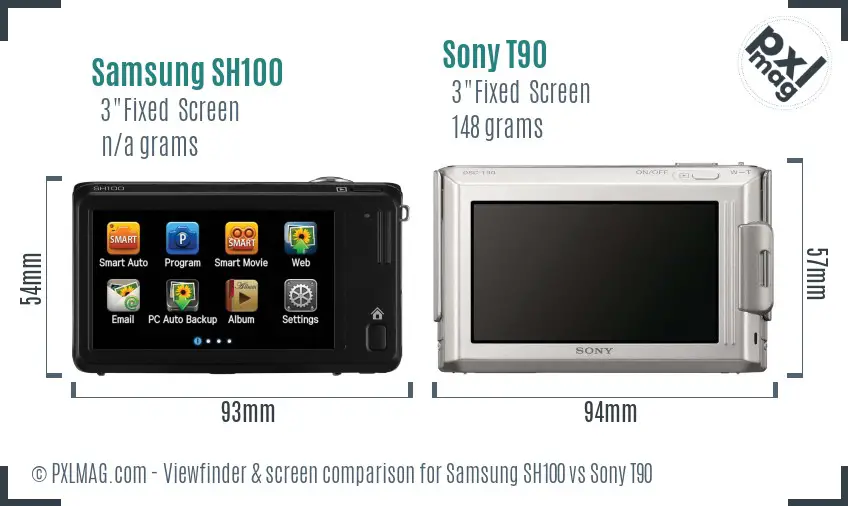 Samsung SH100 vs Sony T90 Screen and Viewfinder comparison