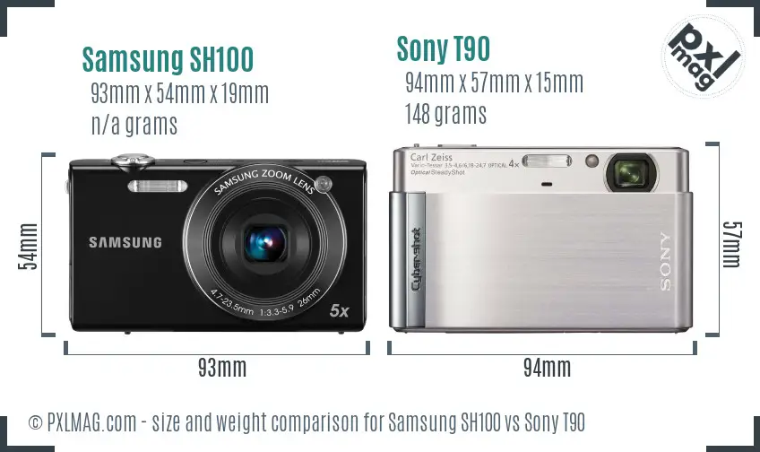 Samsung SH100 vs Sony T90 size comparison