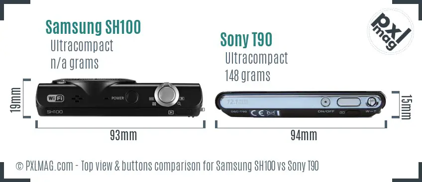 Samsung SH100 vs Sony T90 top view buttons comparison