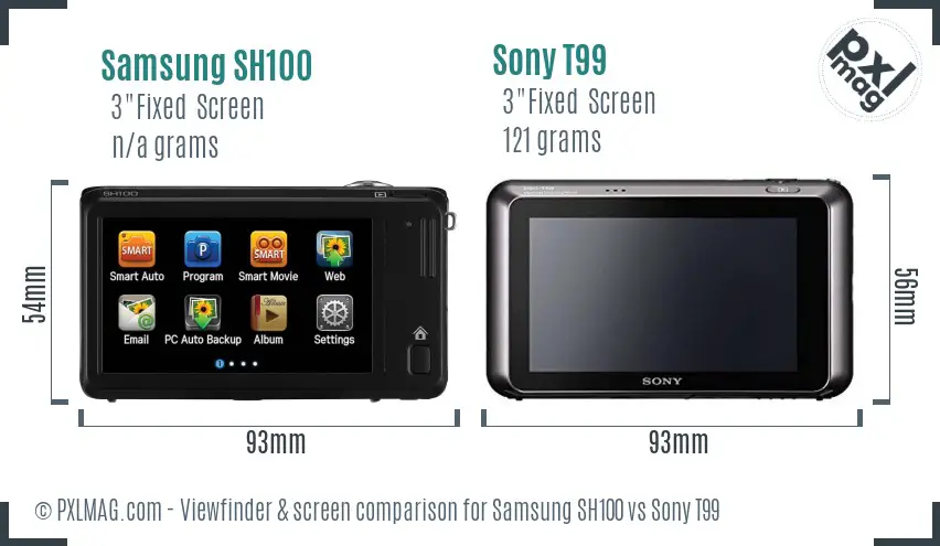 Samsung SH100 vs Sony T99 Screen and Viewfinder comparison