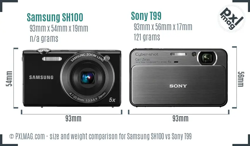 Samsung SH100 vs Sony T99 size comparison