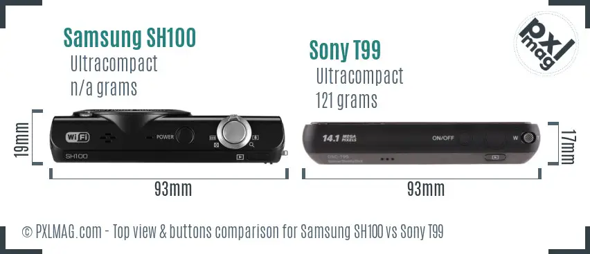 Samsung SH100 vs Sony T99 top view buttons comparison