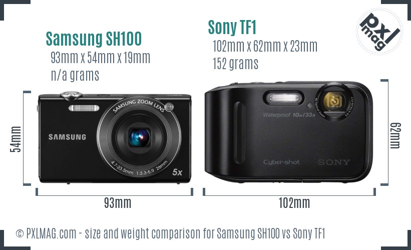 Samsung SH100 vs Sony TF1 size comparison
