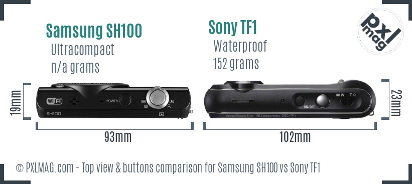 Samsung SH100 vs Sony TF1 top view buttons comparison