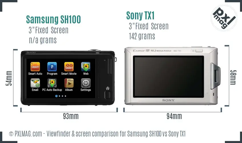 Samsung SH100 vs Sony TX1 Screen and Viewfinder comparison