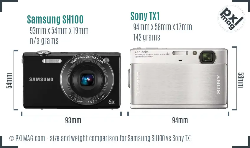 Samsung SH100 vs Sony TX1 size comparison