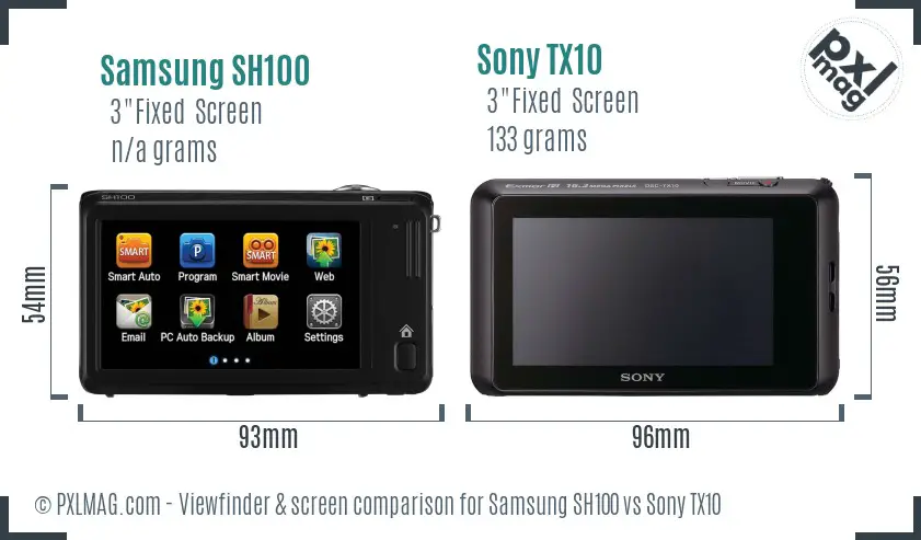 Samsung SH100 vs Sony TX10 Screen and Viewfinder comparison