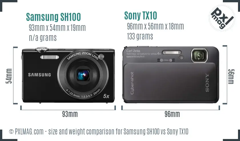 Samsung SH100 vs Sony TX10 size comparison