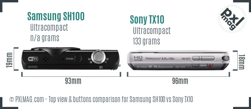 Samsung SH100 vs Sony TX10 top view buttons comparison