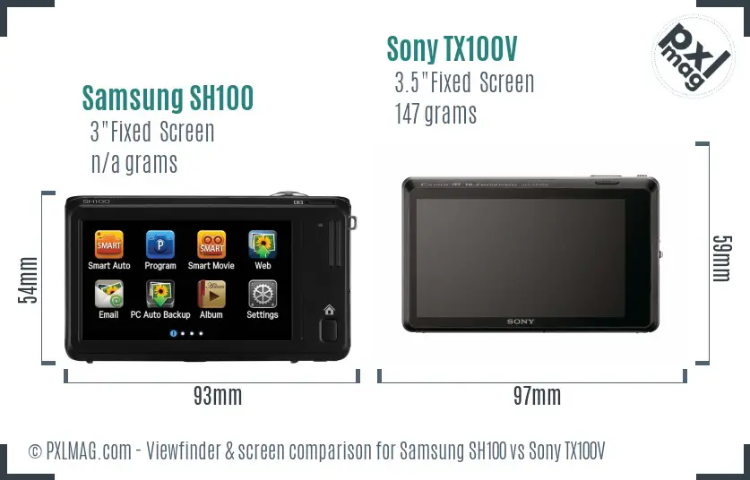 Samsung SH100 vs Sony TX100V Screen and Viewfinder comparison